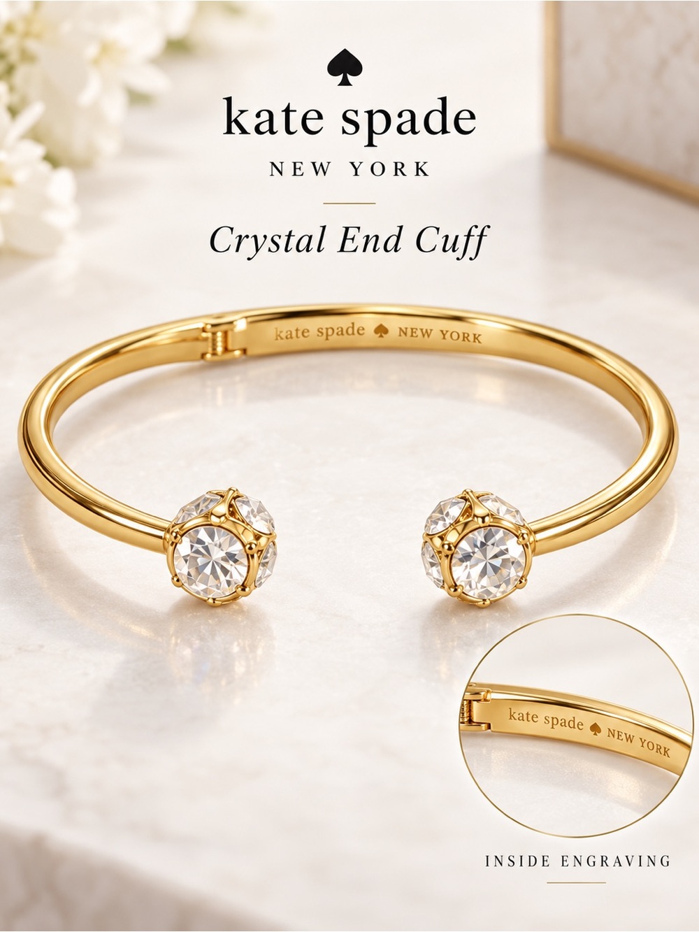 kate spade Gold Crystal-Ended Open Cuff Bracelet